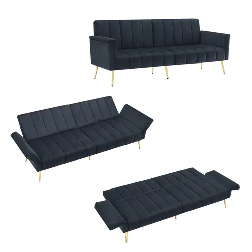 Canapé 2 Places Convertible Velours Noir