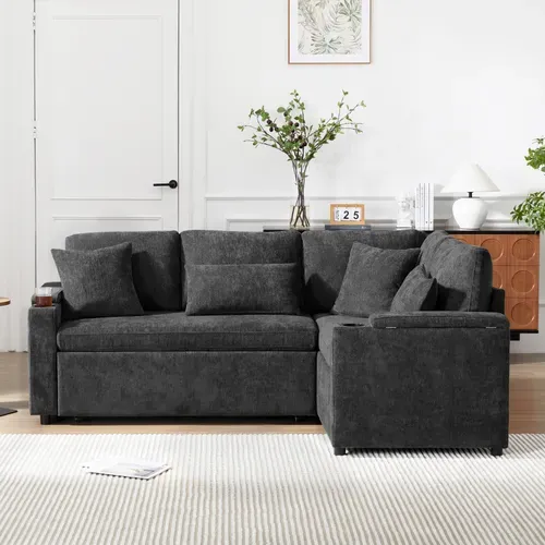 Canapé D'angle En L Convertible Méridienne Réversible Gris Foncé