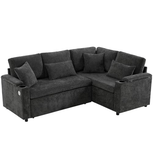 Canapé D'angle En L Convertible Méridienne Réversible Gris Foncé