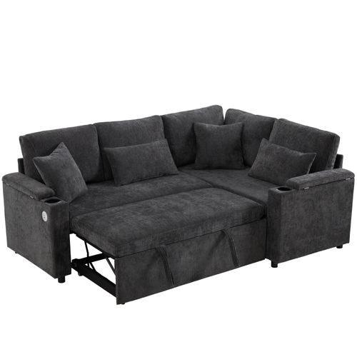 Canapé D'angle En L Convertible Méridienne Réversible Gris Foncé