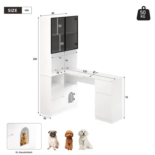 Bureau Angle Avec 3 Étagères, 3 Tiroirs Et 2 Portes Blanc