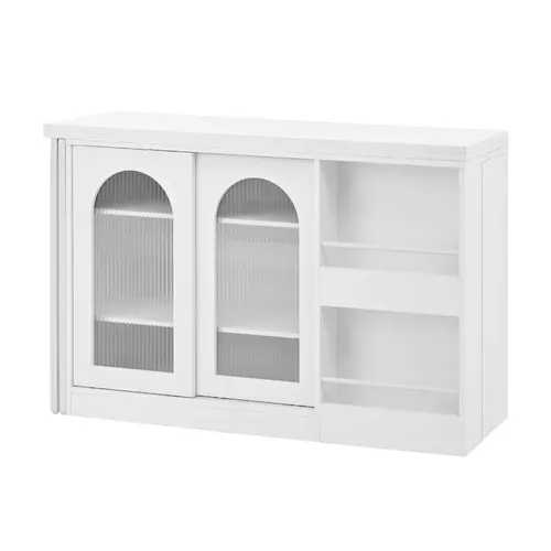 Ilot Central Cuisine Comptoir Avec Table Rotative Et Rétractable à 360° Et Portes Coulissantes Blanc