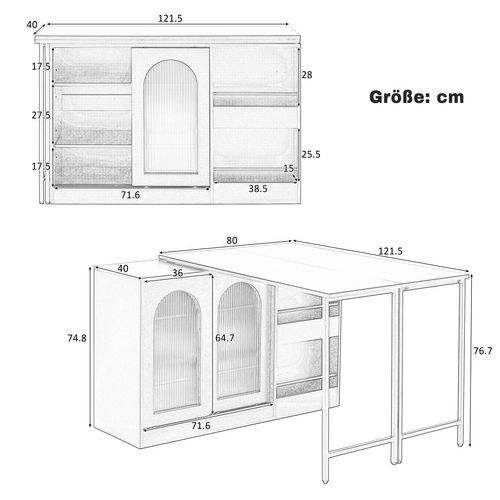 Ilot Central Cuisine Comptoir Avec Table Rotative Et Rétractable à 360° Et Portes Coulissantes Noir