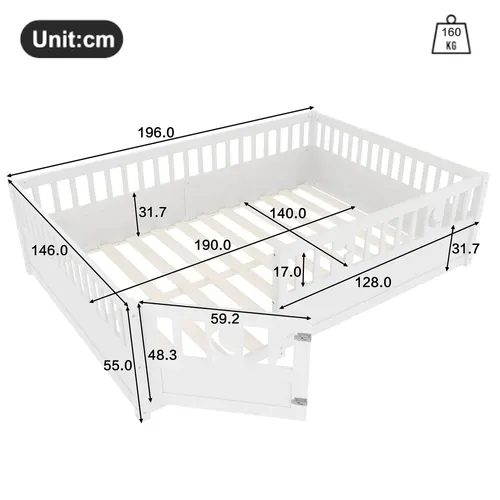 Lit Enfant 140x190cm Avec Barrière Et 1 Porte Blanc