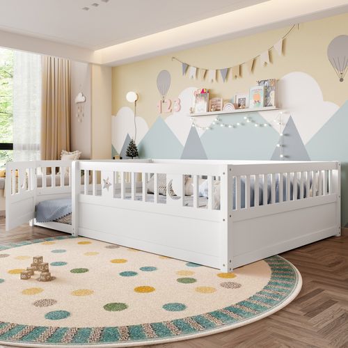 Lit Enfant 140x190cm Avec Barrière Et 1 Porte Blanc