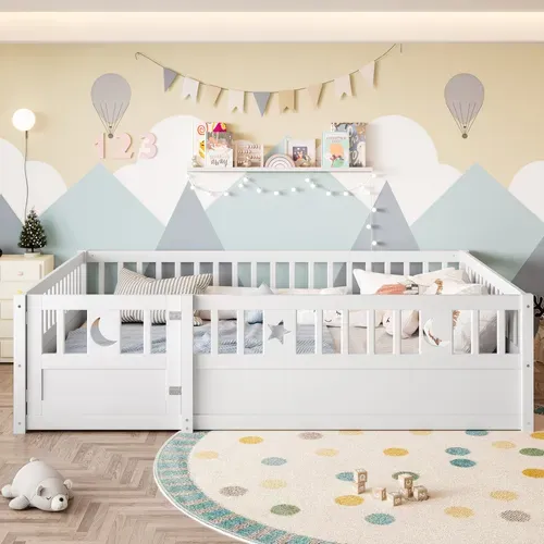 Lit Enfant 140x190cm Avec Barrière Et 1 Porte Blanc