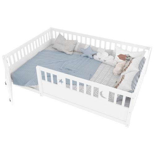 Lit Enfant 140x190cm Avec Barrière Et 1 Porte Blanc