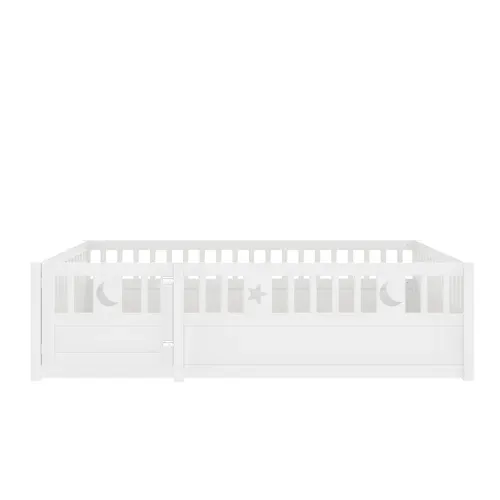 Lit Enfant 140x190cm Avec Barrière Et 1 Porte Blanc