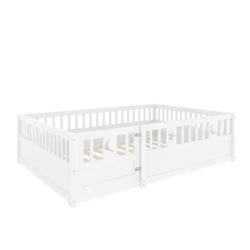 Lit Enfant 140x190cm Avec Barrière Et 1 Porte Blanc