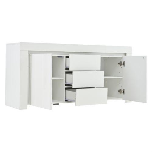 Buffet Avec LED, 2 Portes Et 3 Tiroirs Blanc