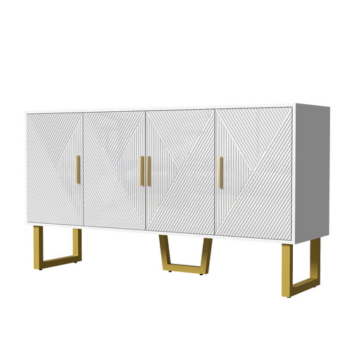 Buffet Avec 4 Portes Étagères Réglables Blanc