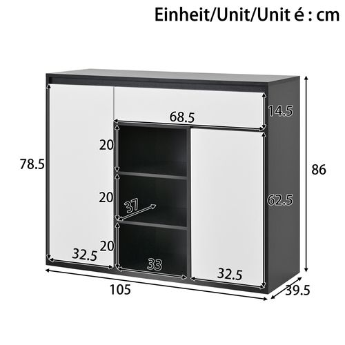 Meuble à Chaussures Avec LED, 2 Portes, 1 Tiroir Et 3 Niches Blanc Et Noir