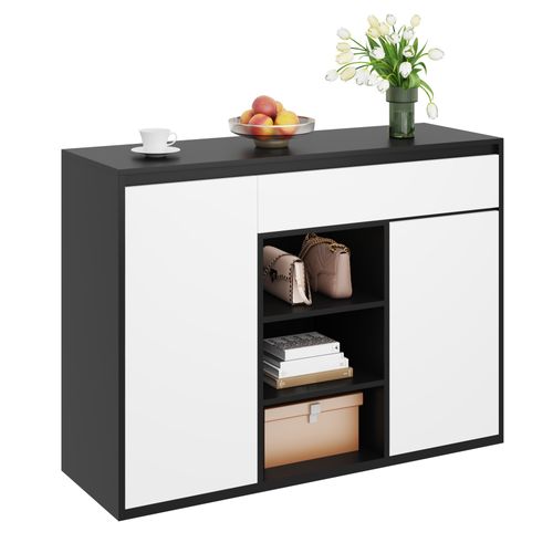 Meuble à Chaussures Avec LED, 2 Portes, 1 Tiroir Et 3 Niches Blanc Et Noir