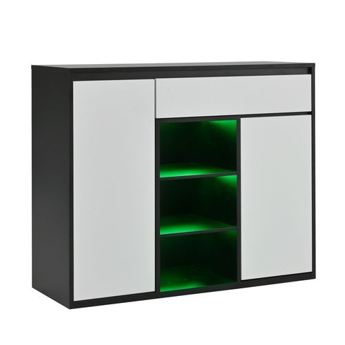 Meuble à Chaussures Avec LED, 2 Portes, 1 Tiroir Et 3 Niches Blanc Et Noir