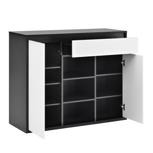 Meuble à Chaussures Avec LED, 2 Portes, 1 Tiroir Et 3 Niches Blanc Et Noir