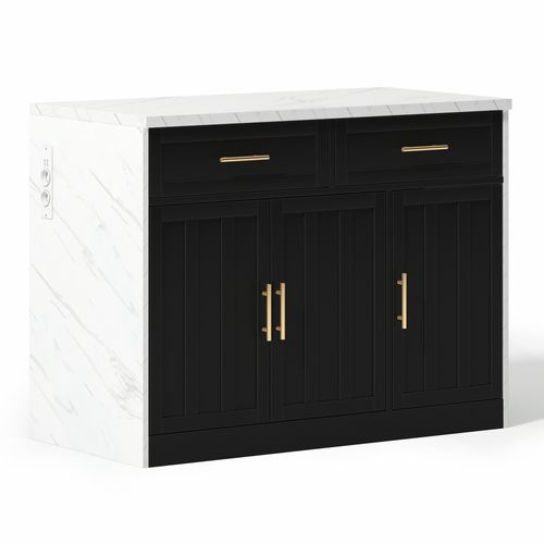 Ilot Central Cuisine Comptoir Avec 3 Portes Et 2 Tiroirs Noir