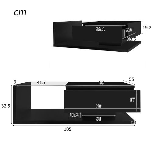Table Basse Brillante Avec Tiroir Et LED Noir - Table Basse