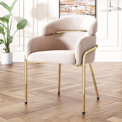 Chaise De Salle À Manger Avec 4 Pieds En Métal, Velours Beige