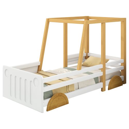 Lit Enfant Jeep 90x200 Cm, Blanc+naturel