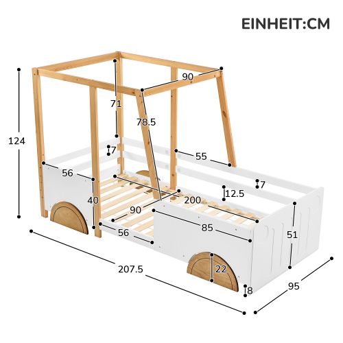 Lit Enfant Jeep 90x200 Cm, Blanc+naturel