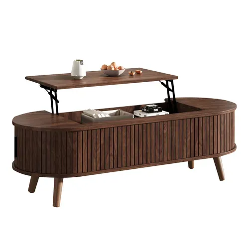 Table Basse Avec Portes Coulissantes Et Plateau Relevable Marron