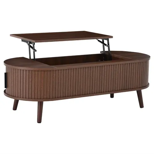 Table Basse Avec Portes Coulissantes Et Plateau Relevable Marron