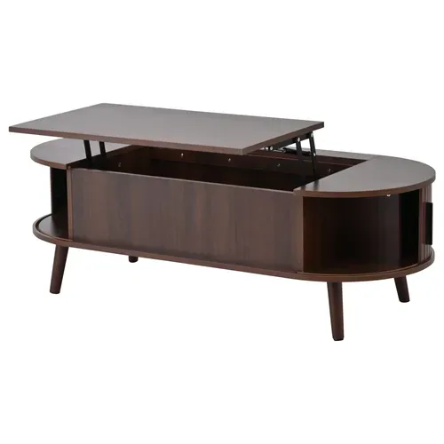Table Basse Avec Portes Coulissantes Et Plateau Relevable Marron