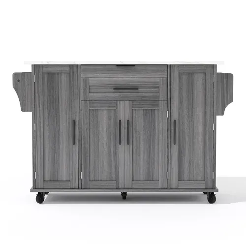 Ilot Central Cuisine Comptoir Avec 4 Portes Et 1 Tiroir Gris