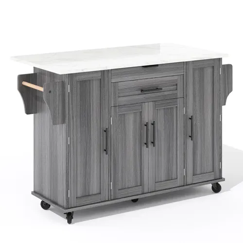 Ilot Central Cuisine Comptoir Avec 4 Portes Et 1 Tiroir Gris