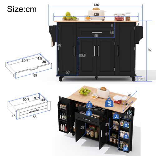 Ilot Central Cuisine Comptoir Avec 4 Portes Et 1 Tiroir Noir