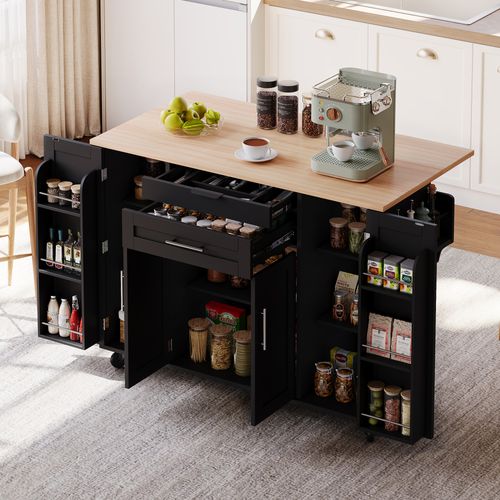 Ilot Central Cuisine Comptoir Avec 4 Portes Et 1 Tiroir Noir