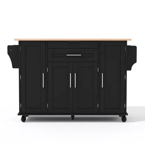 Ilot Central Cuisine Comptoir Avec 4 Portes Et 1 Tiroir Noir
