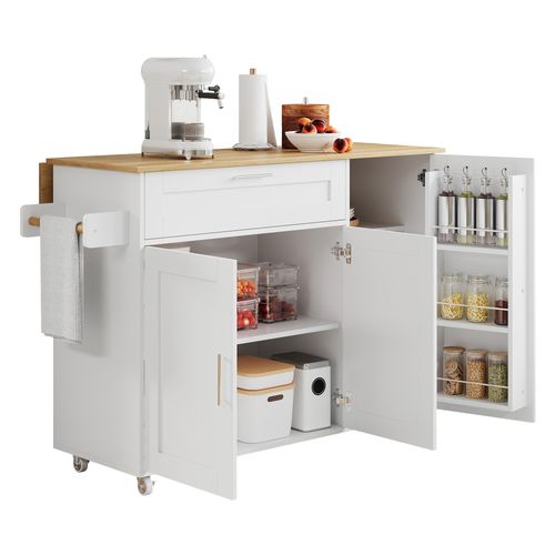 Ilot Central Cuisine Comptoir Avec 3 Portes Et 1 Tiroir Blanc