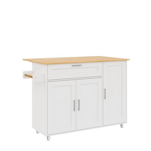 Ilot Central Cuisine Comptoir Avec 3 Portes Et 1 Tiroir Blanc