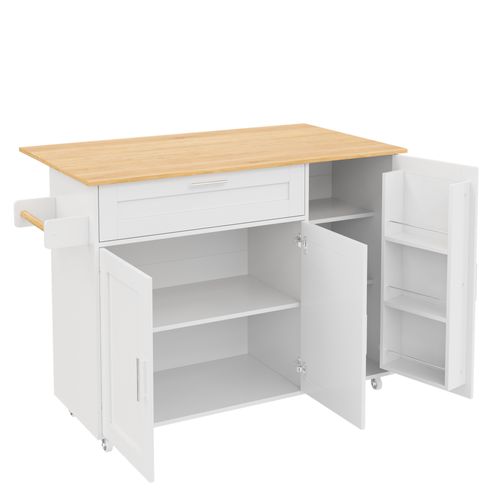 Ilot Central Cuisine Comptoir Avec 3 Portes Et 1 Tiroir Blanc