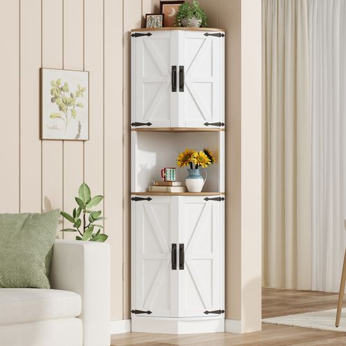 Buffet De Cuisine Meuble D'angle Avec 4 Portes Et 1 Niche Blanc