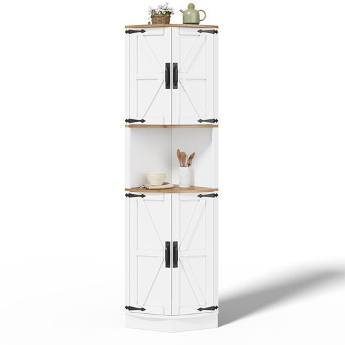 Buffet De Cuisine Meuble D'angle Avec 4 Portes Et 1 Niche Blanc