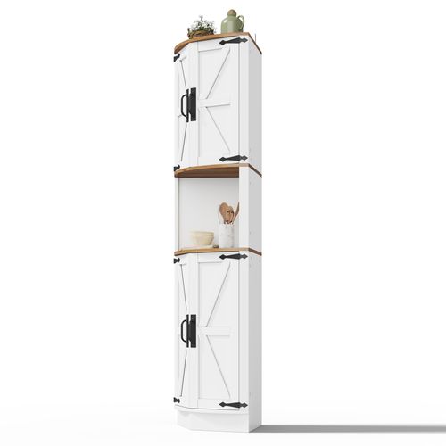Buffet De Cuisine Meuble D'angle Avec 4 Portes Et 1 Niche Blanc