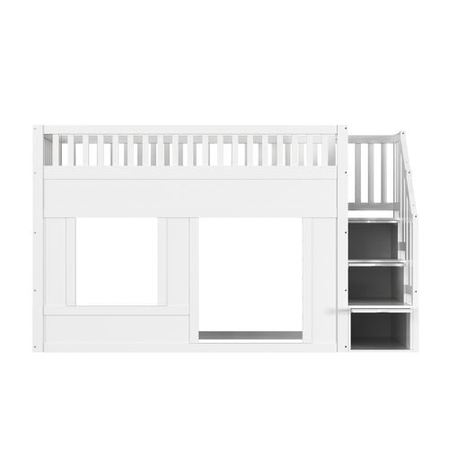 Lit Mezzanine 90 X 200 Cm Avec 3 Escaliers De Rangement Blanc