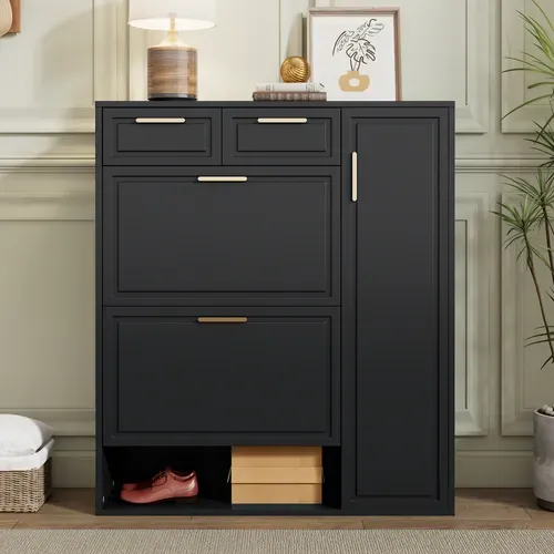 Meuble à Chaussures Avec 3 Portes Et 2 Tiroirs Noir