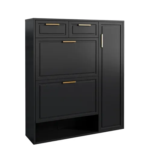 Meuble à Chaussures Avec 3 Portes Et 2 Tiroirs Noir