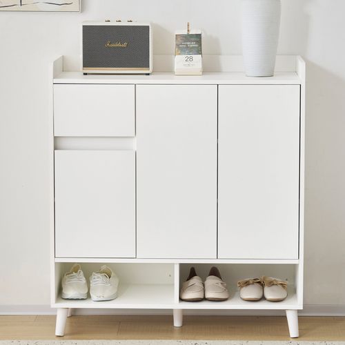 Meuble à Chaussures Avec 3 Portes Et 1 Tiroir Blanc - Meuble à Chaussures
