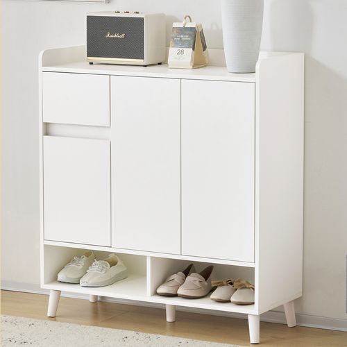 Meuble à Chaussures Avec 3 Portes Et 1 Tiroir Blanc - Meuble à Chaussures