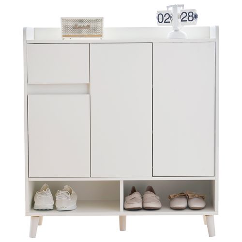 Meuble à Chaussures Avec 3 Portes Et 1 Tiroir Blanc - Meuble à Chaussures