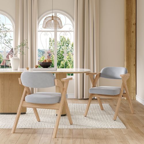 Lot De 2 Chaises En Bois Massif Avec Pliantes Avec Coussins En Velours Gris