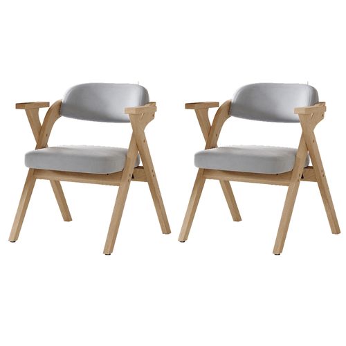 Lot De 2 Chaises En Bois Massif Avec Pliantes Avec Coussins En Velours Gris