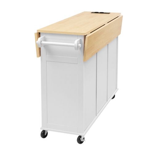 Ilot Central Ilot De Cuisine Avec 2 Portes, 2 Tiroirs Et Bureau Pliable Blanc