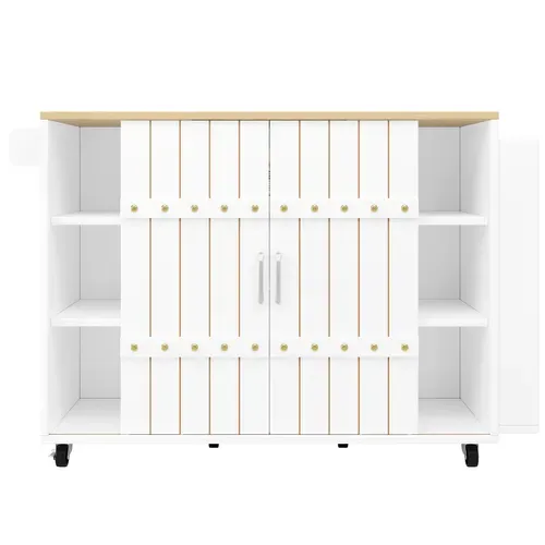 Ilot Central Ilot De Cuisine Avec 2 Portes Coulissantes Et 3 Tiroirs Blanc