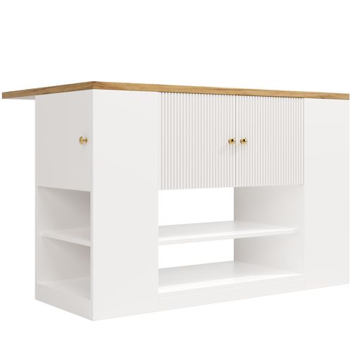 Ilot Central Ilot De Cuisine Avec 3 Portes, 2 Tiroirs Et Bureau Pliable Blanc