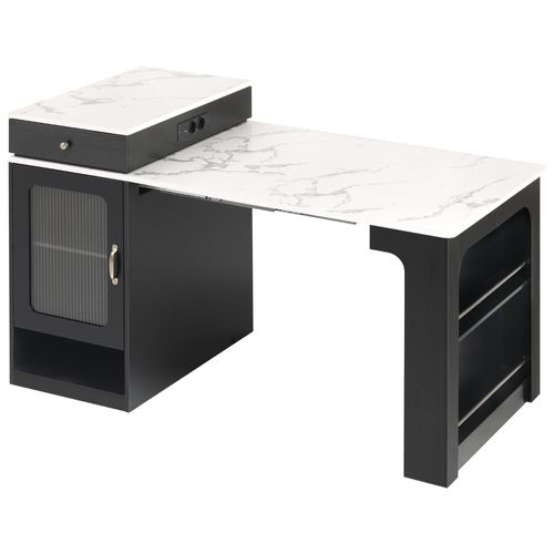 Ilot Central Ilot De Cuisine Avec 1 Porte, 2 Tiroirs Et Table Extensible Noir